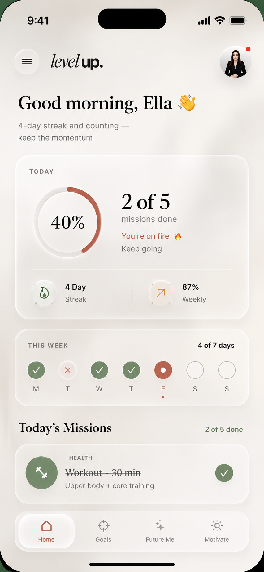 Level Up app dashboard preview